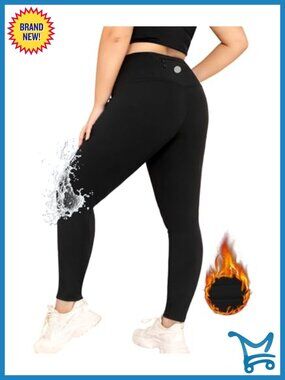 Fleece Lined Thermal Leggings Plus Size Water Resistant High Waisted with